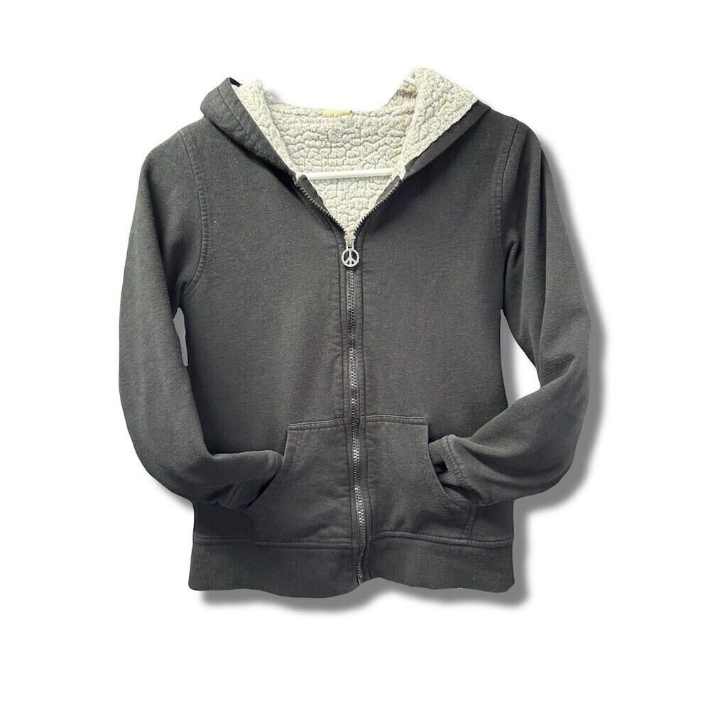 Faded Glory Girls Sherpa Lined Full Zip Hoodie Jacket black Peace XL 14-16